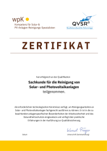 ZERTIFIKAT Sachkunde für die Reinigung von Solar- und Photovoltaikanlagen